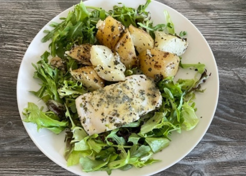Hake, New Potatoes & Salad